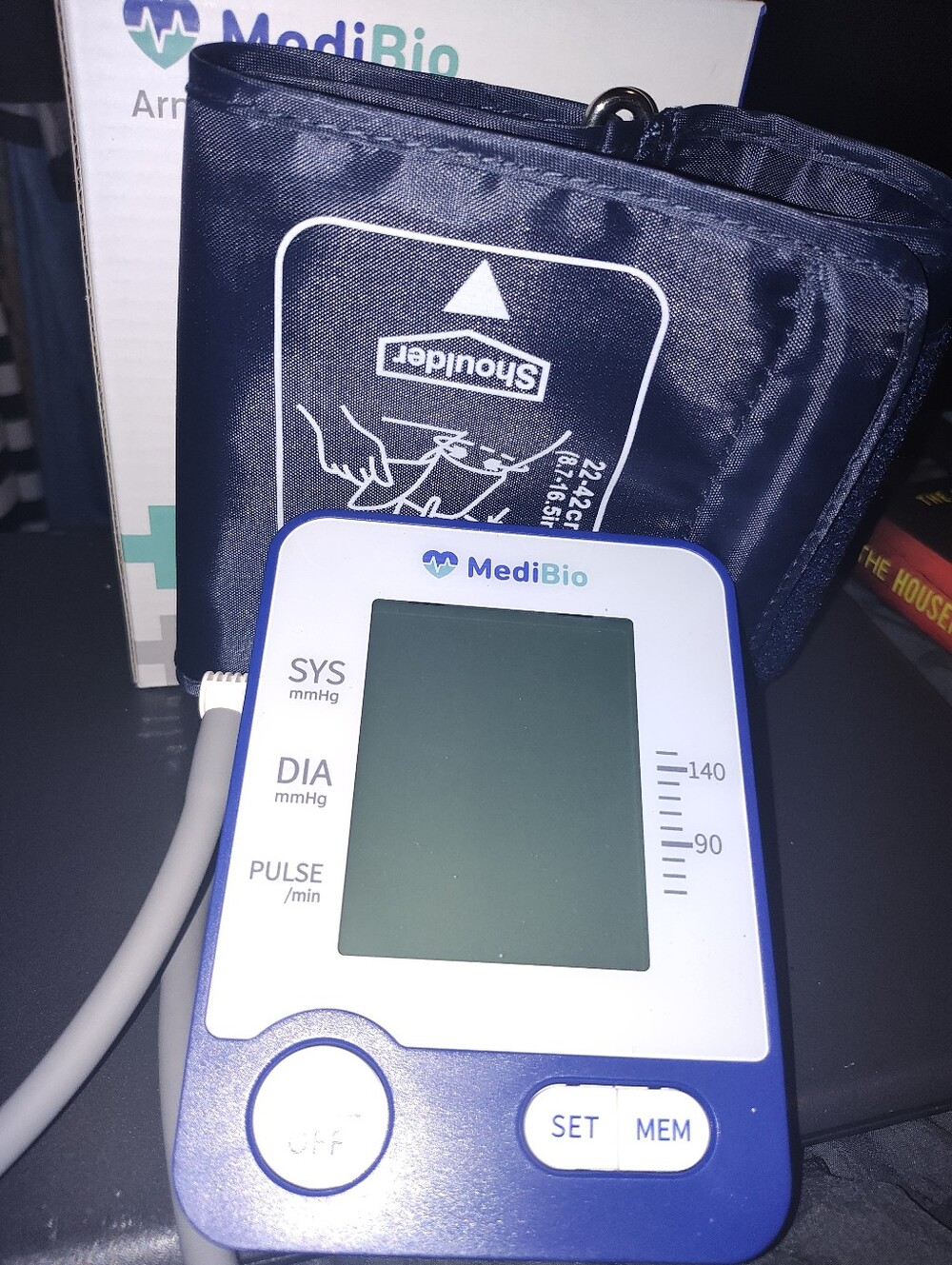 White and Blue Arm Blood Pressure Monitor with Talking Function - Picture 2 of 4